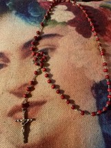 MOTHER MARY Vintage  Red Wooden Crucifix Rosary era  1990s - £12.40 GBP