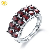 HUTANG 4.2ct Natural Black Garnet Ring for Women 925 Sterling Silver Rings Red P - £40.55 GBP