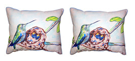 Pair Of Betsy Drake Hummingbird &amp; Chicks Large Indoor Outdoor Pillows 16 X 20 - £71.21 GBP