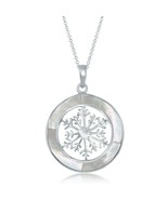 Sterling Silver Round Bordered Inlay MOP with Center Snowflake Pendant N... - $149.33 CAD