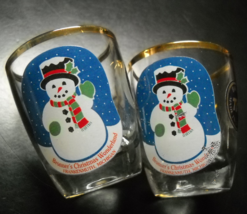 TK Bavaria Shot Glass Bronner&#39;s Christmas Wonderland Set Of Two Snowman Gold Rim - £11.14 GBP