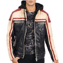 Boston Harbour Damian Classic Biker Style Hooded Real Leather Jacket for Men - £129.41 GBP