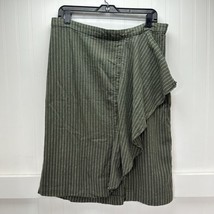 J Jill Ruffle Pencil Skirt Womens Large Petite Green Stripe Linen Blend ... - $16.19