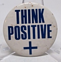 Think Positive Button Pin Blue &amp; White Vintage Lapel Pinback Button - £3.94 GBP