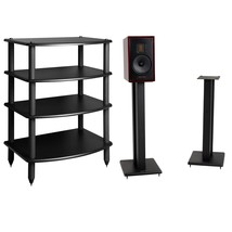 Vulcan Rack And 24 Inch Stands Bundle Black Four Shelf Audio Rack Media ... - $679.99