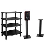 Vulcan Rack And 24 Inch Stands Bundle Black Four Shelf Audio Rack Media ... - £543.39 GBP