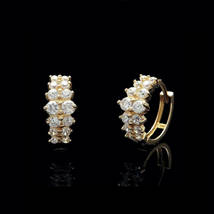 0.25Ct Round Cut Diamond Graduated Cluster Huggie Earrings 14K Yellow Gold Over - £63.86 GBP