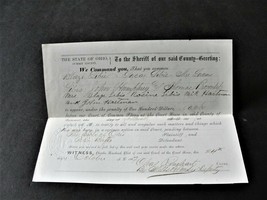 October 24, 1867 -Witness Subpoena signed Seal- Document- State of Ohio Court. - £14.86 GBP