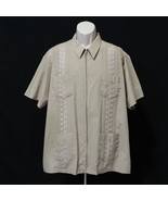 The Genuine Haband Guayabera Men&#39;s Shirt XL Zip Front Tan 4 Pocket Embro... - $44.61