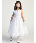 Girls White First Communion Dress w/ Embroidered Tulle (646) - $197.69