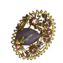 Vintage Flower Brooch Pin Purple Rhinestone Enamel Austria cottagecore Statement - £31.64 GBP