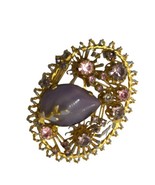 Vintage Flower Brooch Pin Purple Rhinestone Enamel Austria cottagecore S... - £31.00 GBP