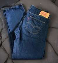 Vintage Levi&#39;s 501 Jeans Regular Straight Fit Dark Blue 35W 34L Denim Bu... - $47.49
