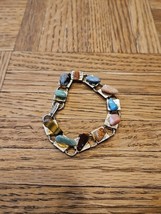 Gold Tone Multi Colored Stone Bracelet, Square Link Slip On, Vintage  - $10.99