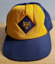 Vintage Adult Boy Scout Wolf Cap Hat Blue Yellow Large Snapback - £9.42 GBP
