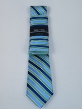 Men's  Nautica Tie and Hankie Set Woven Silky Feel #Nautica-7 Green Blue image 3