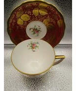 Mintons England Cup and saucer red gold and flowers 1920s [95K] - $74.25