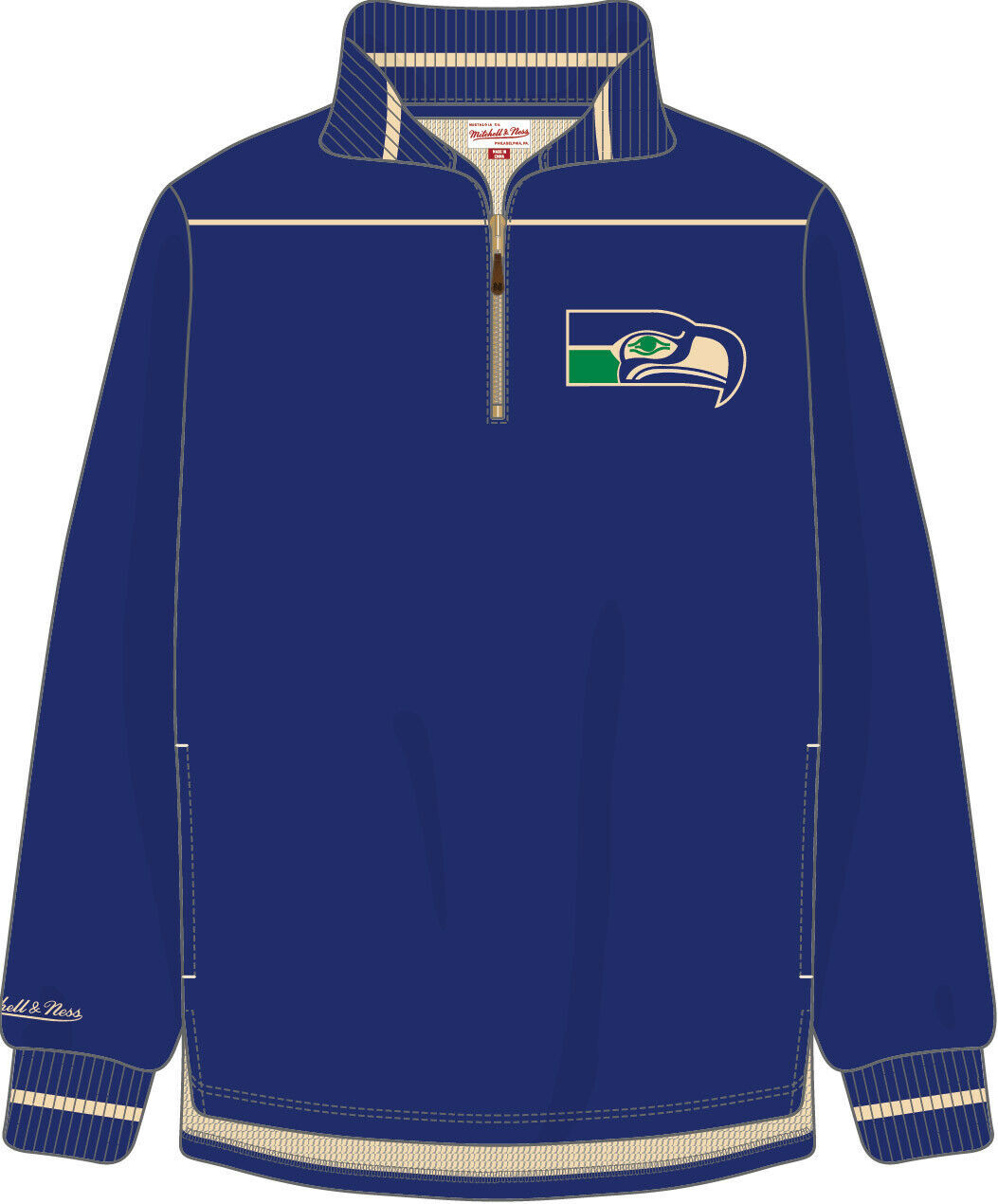 Seattle Seahawks NFL Mitchell & Ness Vintage Throwback 1/4 Zip Sweater Men's L Item image 4