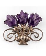 Vintage Mexico Amethyst Flowers in Sterling Silver Vase Brooch 46.6gr - $951.72