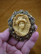 (CL66-7) Woman Gibson girl bun bow ivory CAMEO grape vine Pin Pendant brooch - £28.71 GBP