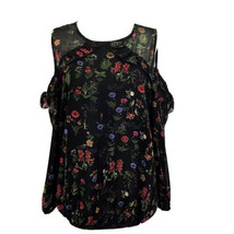 cha cha vente Petite Womens PM Long Sleeve Cold Shoulder Blouse Black Floral  - £17.62 GBP