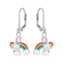 Unicorn Rainbow &amp; Clouds 925 Silver Leverback Earrings - £14.93 GBP