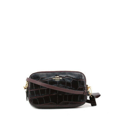 Womens Designer Bag Coach 31859 Crossbody Clutch Logo Croc Patent Leather Brown - $221.82