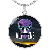 Express Your Love Gifts UFO Alien Fan Gift Alien Exist Circle Necklace Stainless - £43.75 GBP