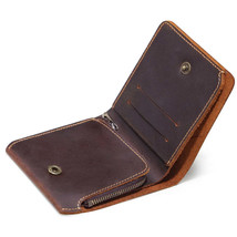 Vintage Handmade Leather Wallet with Zippered Coin Pocket - £31.34 GBP