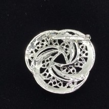 Vintage GERRY’S Silver Tone Spiral Wreath Brooch Round Pin Open Metalwork Signed - £15.68 GBP