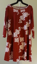 SHEIN MAROON WHITE ROSES FLORAL PRINT 3/4 SLEEVES STRETCH TUNIC MINI DRE... - £2.99 GBP