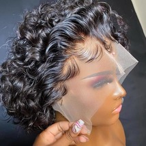 Curly pixie cut human hair lace front wig with baby hair  - £169.18 GBP