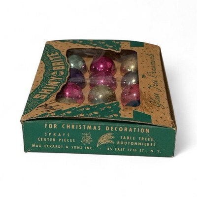12 Shiny Brite Box Vintage Christmas Ornaments Small Solid Assorted Colors Item image 9