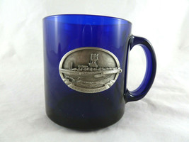 USS Ronald Reagan Coffee Mug Glass Cobalt Blue Pewter Aircraft Carrier Emblem - £11.73 GBP