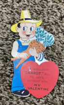 Vintage Valentines Day Card Farmer Boy with Carrots I Wouldn&#39;t Carrot All - £3.92 GBP