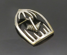 MEXICO 925 Sterling Silver - Vintage Shiny Bird In Cage Brooch Pin - BP7501 - £57.35 GBP