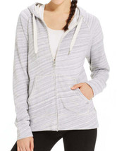 Calvin Klein Womens Zip Front Drawstring Hoodie, Natural Stripe Grey Size Medium - £34.04 GBP