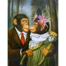 High Quality Decorative Art two lovely monkey kissing hand painted oil painting - £58.81 GBP