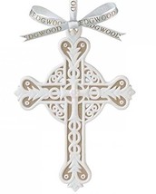 Wedgwood Jasper Figural Cross Tree Ornament Tan w/ White Scroll Relief New - £25.65 GBP