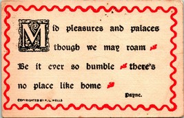 Vtg Postcard 1910 P.L. Wells Howard Payne Lyrics No Place Like Home Granada MS - £10.43 GBP