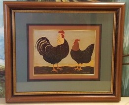 Warren Kimble Roosters Chickens Wall Folk Art Framed Matted Behind Glass - £24.12 GBP