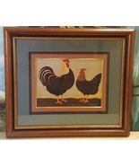 Warren Kimble Roosters Chickens Wall Folk Art Framed Matted Behind Glass - £23.96 GBP