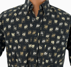 Crossings Hawaiian Aloha M Shirt Palm Bamboo Leaves Geometric Black Trop... - £26.48 GBP