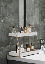 2 Teir Bathroom Counter Top Organizer  Storage Shelf In White &amp; Gold NEW - $30.55