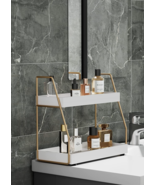 2 Teir Bathroom Counter Top Organizer  Storage Shelf In White &amp; Gold NEW - £24.34 GBP
