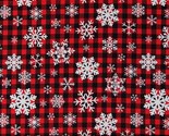 Cotton Christmas Snowflakes Snow Plaid Red Fabric Print by Yard D407.37 - £11.73 GBP