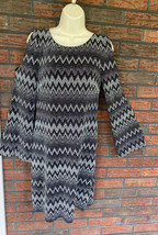 Silver Black Party Dress Size 6 Long Sleeve Cold Shoulder Lined Back Zip Sheath - £12.15 GBP