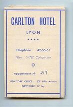 Carlton Hotel Lyon France Brochure with Maps 1950's - $15.84
