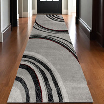 15 Gray and Black Abstract Power Loom Distressed Runner Rug - €174,54 EUR