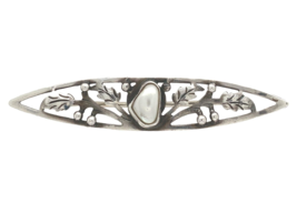 Sterling Freshwater Pearl Leaf and Berry Pin Handwrought Pierced Jewelry #J7048 - £68.15 GBP